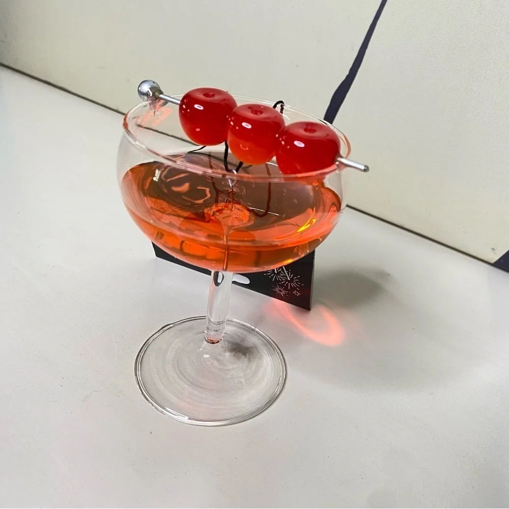 Cocktail Glass Christmas Tree Ornament with red Cherries Nwt